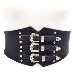 Western Triple Buckle Elastic Corset Statement Belt